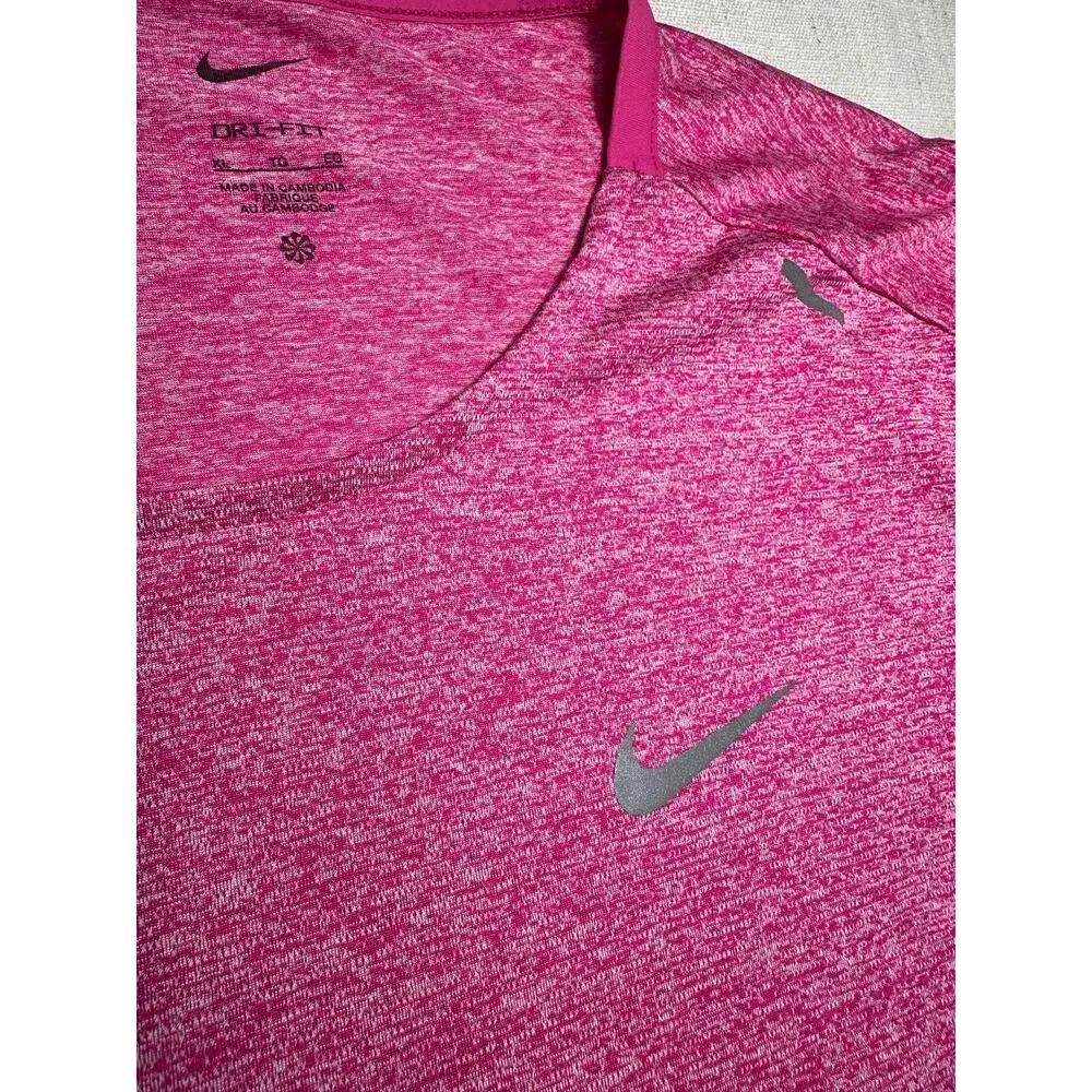 Nike Dri-FIT Running Shirt Pink Heather Reflective Athletic Tee Mens XL